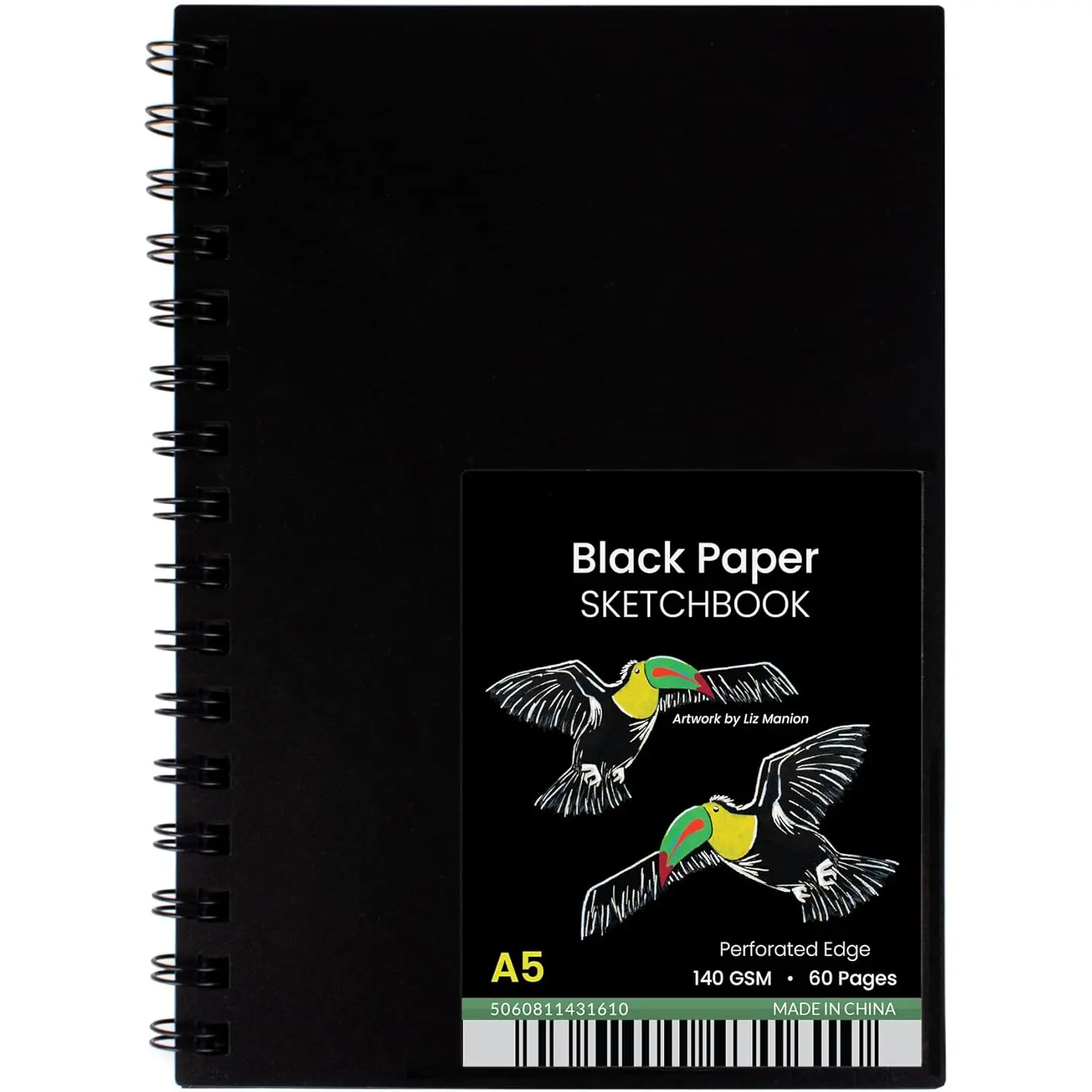 WA  Black Paper Sketchbook - A5 (6" x 8.25") Black Sketchbook for Drawing - Acid-Free 140 GSM 60 Pages (30 Sheets) Drawing Pad Journal - Ideal Sketch Pad for  and Adults