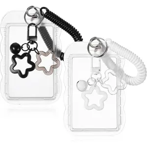 2 Pcs Cute Photocard Holder Keychain, Photocard Holder Keychain, Star Wave Photocards Keychains, Transparent Pc Holders, ID Card Holders Protective Sleeves for Bus Student Card Photo