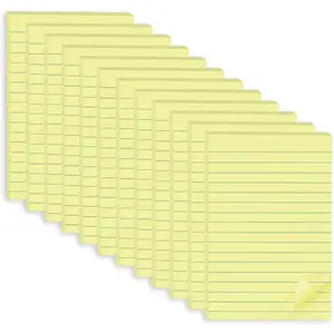(12 Pack) Lined Sticky Notes 4x6 in Yellow Large Notepads with Lines Ruled Stickies Super Sticking Power Office School Memo Note Pads Post on Windows Doors Recyclable Easy to Write on Hold Well