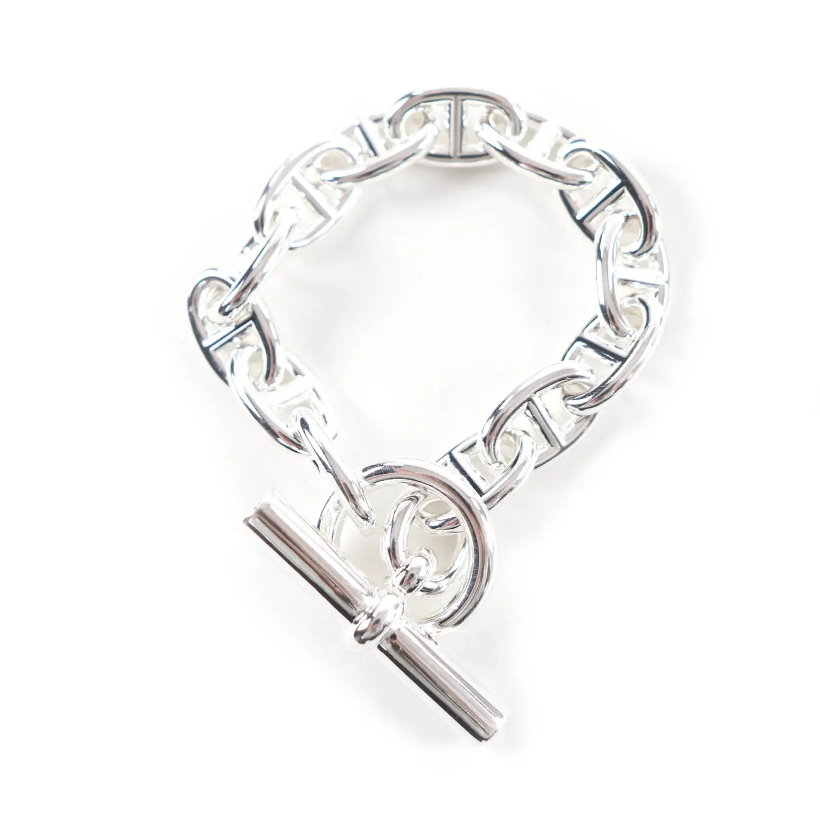 Pre-owned HERMÈS Sterling Silver 925 (Ag925) Small Leather Goods Chaine d'Ancre MM AG925 Bracelet