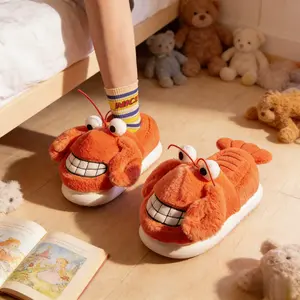 Cute Crab Cartoon Plush Slippers for Men and Women Closed Heel Cozy Indoor Home Shoes Autumn Winter 2025 Foot Clogs