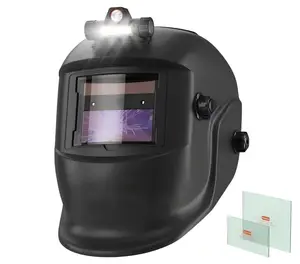 Auto Darkening Welding Helmet with LED Light, True Color 1/1/1/1 Optical Clarity, Solar Powered, Adjustable Shade 4/9-13, Fast Switching Welder Hood for TIG MIG Stick Arc Welding