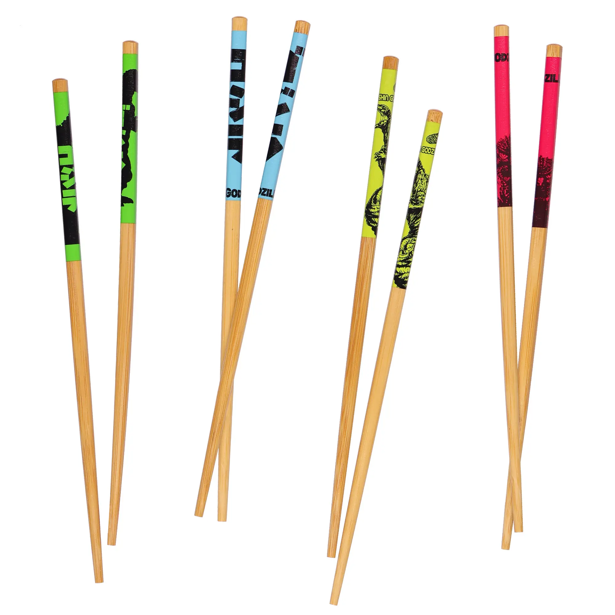 Godzilla Chopsticks 4-Pair 9.5" Reusable Utensil Set with Gojira Character & Logo Designs