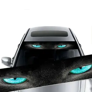 Joytutus 3D Vinyl Car Sunshade Stickers - Car Accessories, Auto Front Windshield Decal with Ghost & Wolf Eyes Design, Blue Glitter, UV Protection