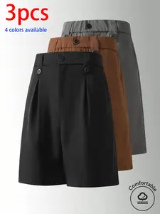 3-pack: men’s suit shorts, men’s shorts, men’s bermuda shorts. Two-button pleated wide-leg mid-length shorts—elastic waistband at the back for easy wear and a comfortable, non-restrictive fit. Loose silhouette that flatters figures by making them look sli
