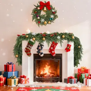 2 PCS 6 FT Christmas, Artificial Cedar Pine Greenery, Garlands for Decoration, Artificial Greenery for Fireplace Mantle, Christmas Home Decorations