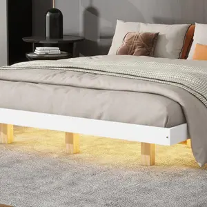 Queen Size Floating Bed with LED Lights Underneath,Modern Queen Size Low Profile Platform Bed with LED Lights,White-W504119712
