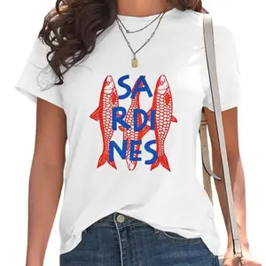 Men's Round Neck Shortsleeve Cotton T-Shirt - Soft, Simple Menswear Fitness Top with Retro Sardines Graphic for Seafood Admirers, Casual T-Shirts