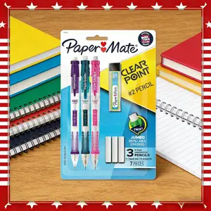3 Pack Paper Mate Clear Point#2 Mechanical Pencils 0.7mm with Eraser and Lead Refill Assorted Colors for School Office and Drawing