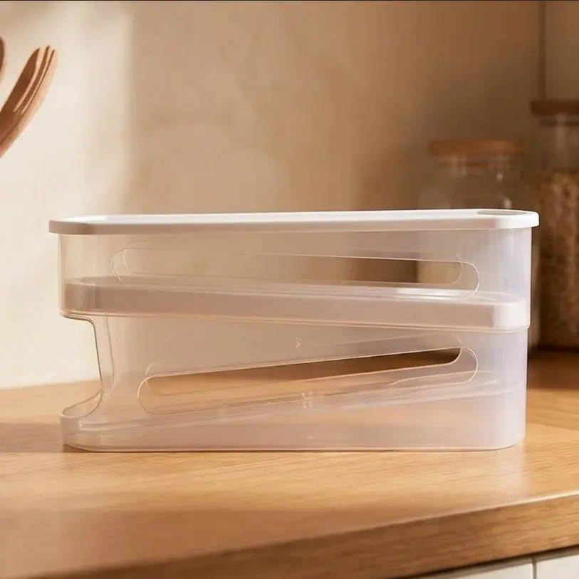 Automatic Rolling Egg Dispenser Organizer for Refrigerator Transparent Egg Storage Box, Space-Saving Rolling Egg Rack, Durable Plastic Egg Organizer, Refrigerator Kitchen Accessories, Fridge Organization