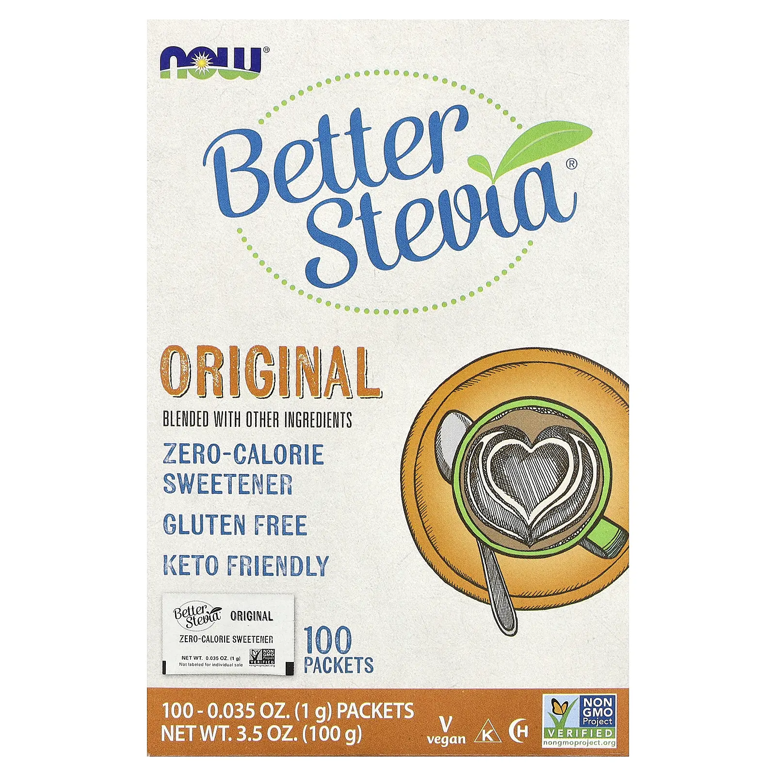NOW Foods Better Stevia®, Zero-Calorie Sweetener, Original, 100 Packets, 3.5 oz (100 g)