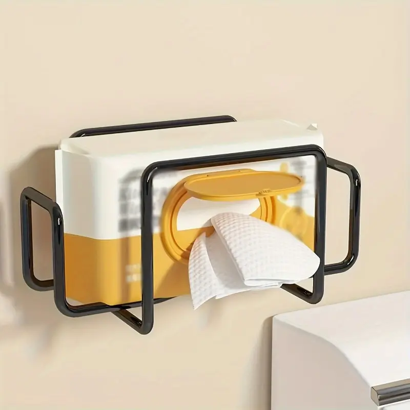 Wall Mount Paper Towel Dispenser, Non-Drill Adhesive Wet Wipe Holder with Towel Storage Box - Ideal for Bathroom, Kitchen & Toilet, Bathroom Accessory, Bathroom Organizer, Tissue Dispenser, Bathroom Organizing Accessories