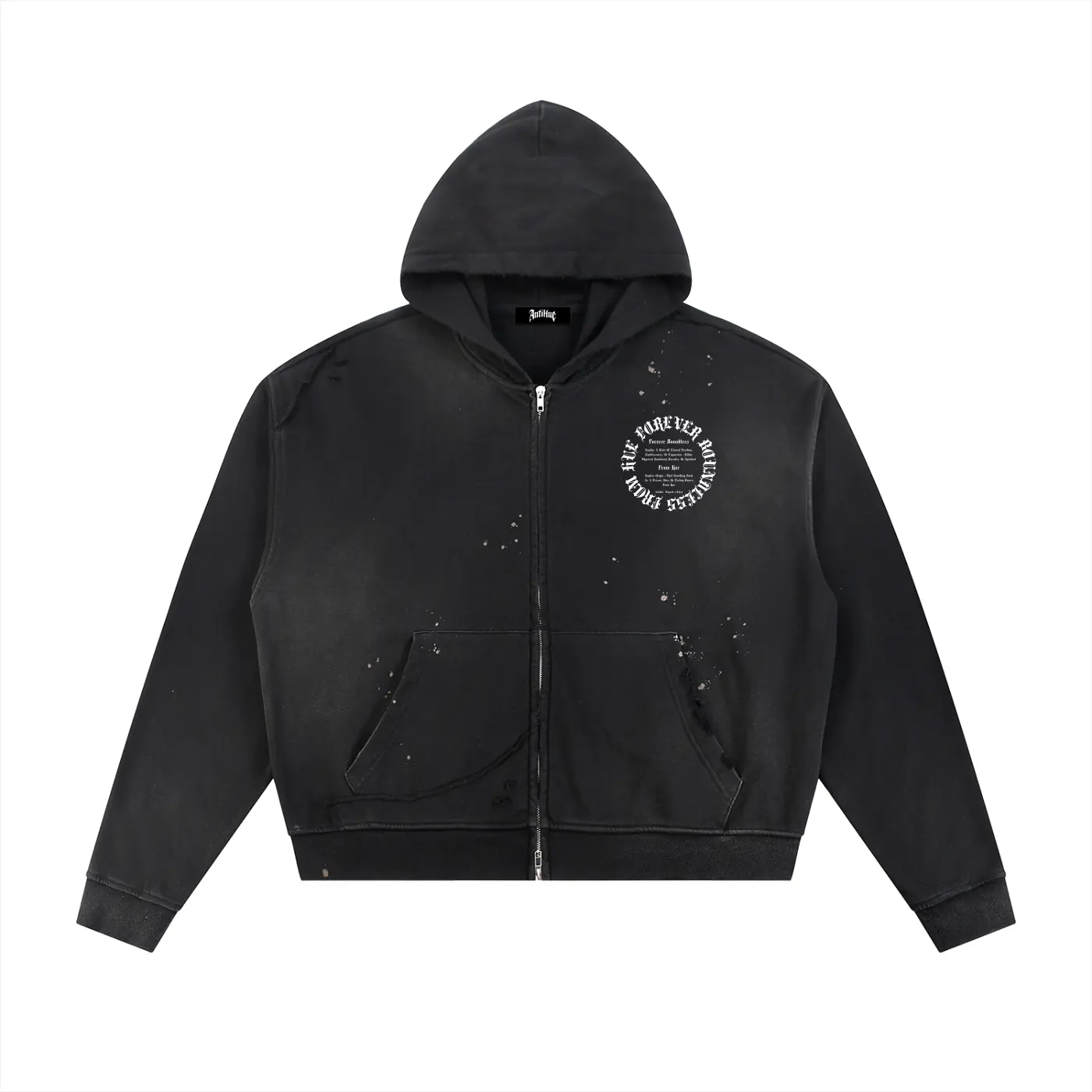 Vintage Zip-Up Hoodie for Women, Oversized Casual Sweatshirt with Ripped Details, Washed Cotton Polyester Blend for Outdoors, Do Not Dry Clean, Hooded Neck, 2Xl, Iron At Low Temperature, Long Sleeve, Loose-Fitting