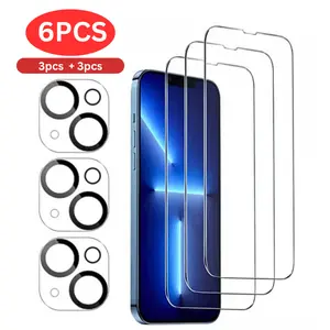 [6pcs] 3+3pcs Camera Lens Protectors And Screen Protectors for iPhone 16/ 15/ 14/ 13/ 12/ 11 Pro/Pro Max, Plus Models, Clear, Tempered Glass