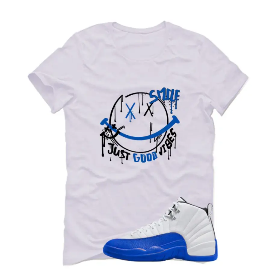 Jordan 12 Blueberry White T-Shirt (Smile), 12 Blueberry Outfit, Graphic Tees, Womenswear Top T-Shirt