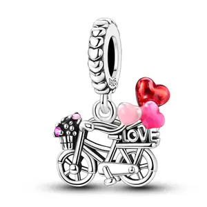 MULA Bicycle Romantic Love Balloon Charm, S925 Silver-plated, can be matched with Pandora bracelets, perfect gift for Valentine's Day, anniversary, birthday for women and girls