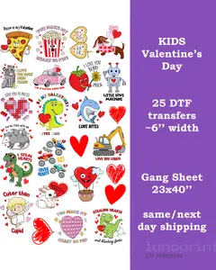 Kids DTF Transfers Gang Sheet 23x40" 25 Designs 6 Inches Width Ready To Press for Cotton Polyester & Blends Handmade Gifts DIY Material