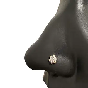 Statement Gold Flower Titanium Threadless Push In Top, Nose Rings for women, Nostril Piercing, Hypoallergenic Nose Jewelry