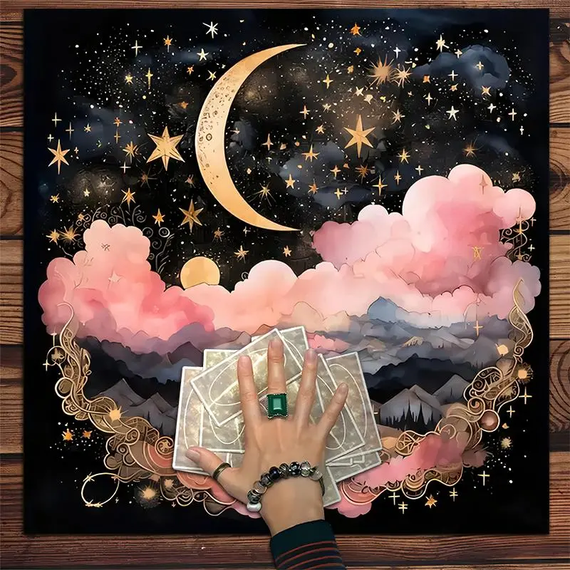 Tarot Tablecloth, 1 Count Dreamy Stars Cloud and Mountain Pattern Tarot Card Tablecloth, Witchcraft Astrology Divination Board Tablecloth