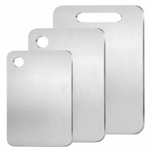 Pure Stainless Steel Cutting Board Set of 3, Stainless Steel Cutting Boards for Kitchen Dishwasher Safe, Food-Grade Metal Meat Chopping Board Mat for Cooking Tasks and Outdoor Charcuterie Party (S+M+L)