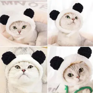 1 Or 2pcs Cute Cat Costume Warm Bear Hats For Cat Adjustable Soft Small Pet Headwear Bear Hat For Cat Puppy Dog Holiday Christmas Halloween, Parties Pictures Outdoor Walking Essential Clothing Matching (Black&White)