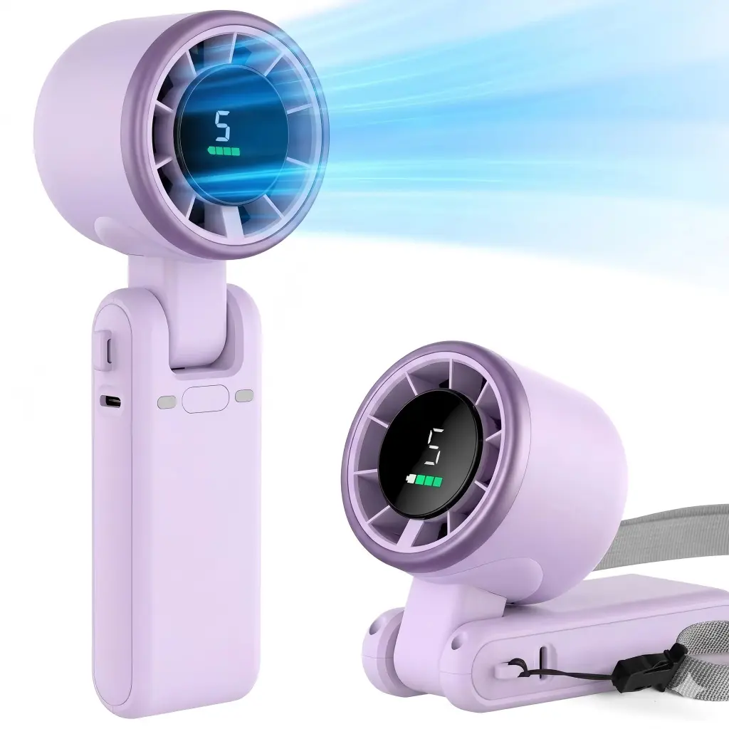 High-Performance Turbine Handheld Fan - 3-in-1 Foldable Household Fan with 3-Phase Brushless Motor, 9m/s Wind Speed, 5000mAh Battery, 5 Speed Adjustments, LED Display, Type-C Charging Interface