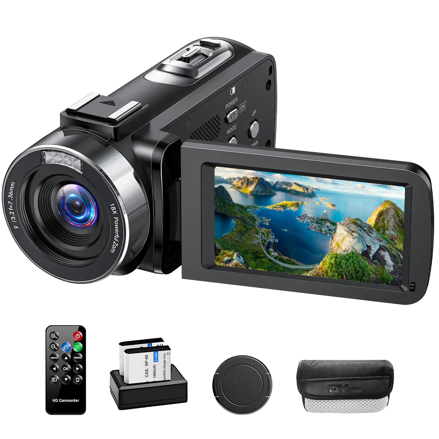 Video Camera Camcorder 4K Recorder 42MP 3 Inch 270 Degree Rotation Screen 18X Digital Zoom Cam Corder Camera with 2 Batteries, 32GB Card, Lens Protective Cap