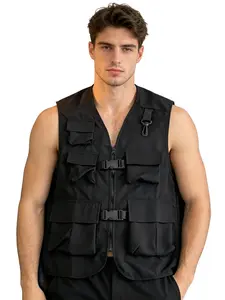 Multi-Pocket Workwear Vest, Trendy Street Sport Tank Top Loose Sleeveless Jacket 2 Pack, Solid Pattern, No Ca Prop 65 Warning