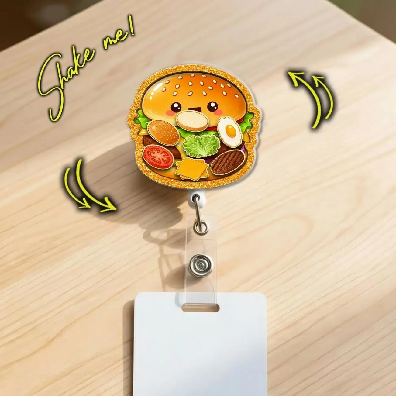 Hamburger Cheeseburger Shaker Badge Reel – Fast Food Miniature Retractable ID Holder Nurse Badge Gift  8XP