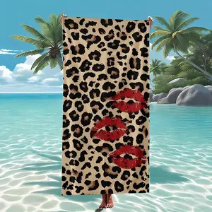 1pc Leopard Print Beach Towel - Soft, Quick-Dry With Red Lip Design, Ideal For Yoga, Travel, Swimming, Fitness, Camping, Beach Vacation, Perfect Easter Or Birthday Gift Beach Essentials, Modern, Quick-Dry Soft,summervibes