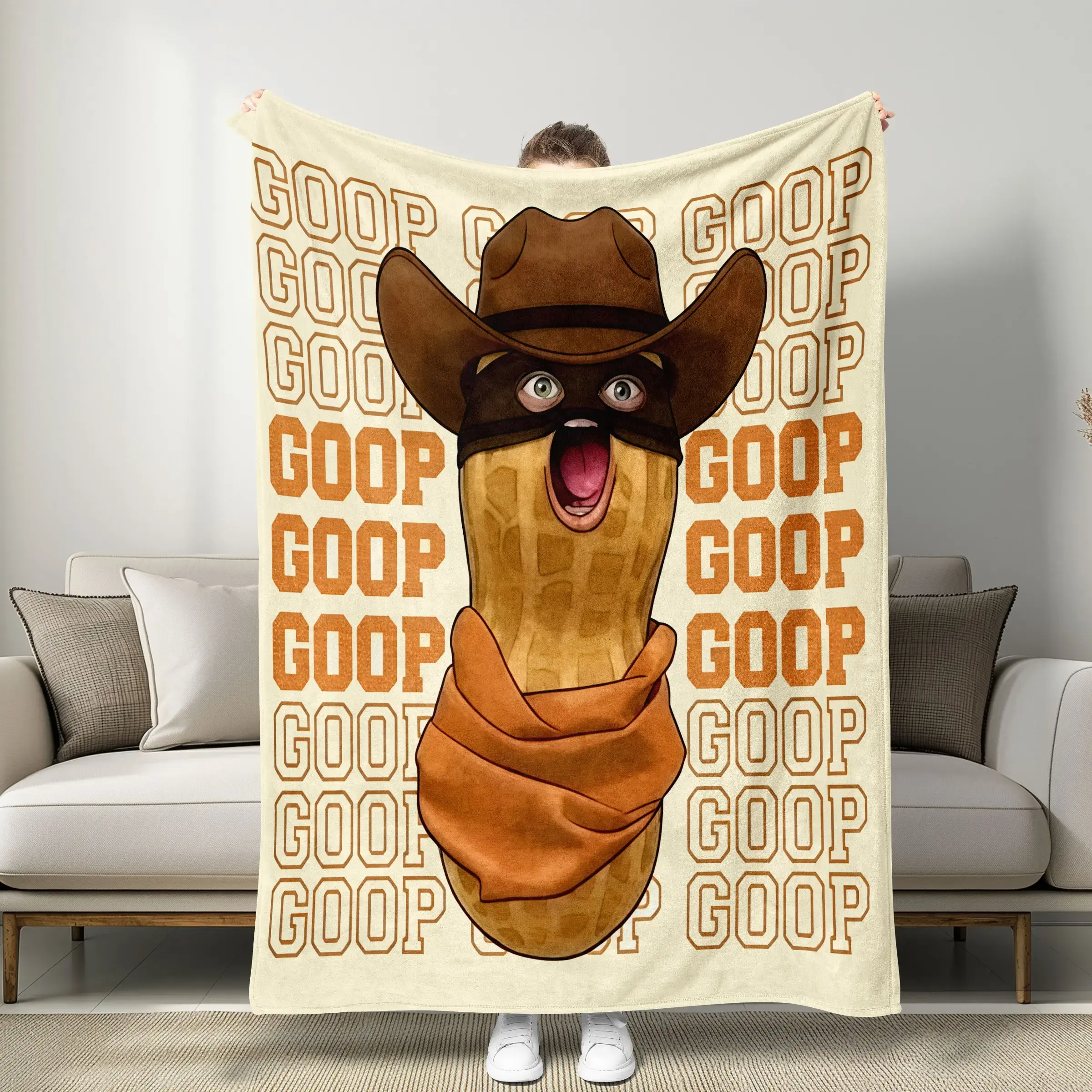 Goop Cowboy Peanut Viral Meme Print Flannel Cooling Blanket - Cute Print, Relax, Snuggly, Cowboy Western Blankets - Soft Cozy Homegoods for Bedroom, Sofa - Ideal Gift for Meme Fans, Western Lovers, Cute Print Blankets