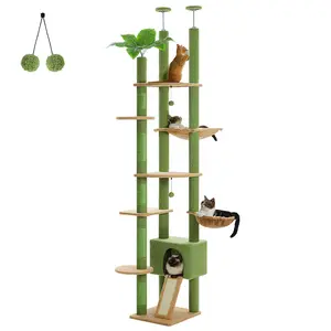 SEKKO CLAW Tall Cat Tree Floor to Ceiling Cat Tree Tower Adjustable with Cat Condo Cat Hammock and Scratching Post for Indoor furniture