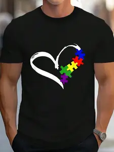 100% Cotton Autismc Awareness Love Autismc Puzzle Support Mom Teachers T-Shirt Women's Men's Graphic Tee Crew Neck summer vacation Tops
