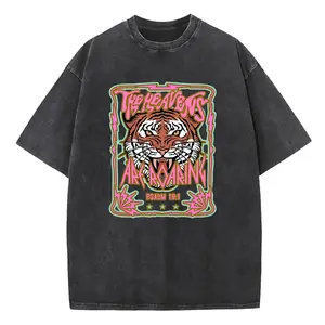 Unisex Acid Wash "The Heavens" Roaring Tiger T-Shirt – Heavyweight Cotton Vintage Streetwear Graphic Tee, Menswear & Womenswear Crewneck