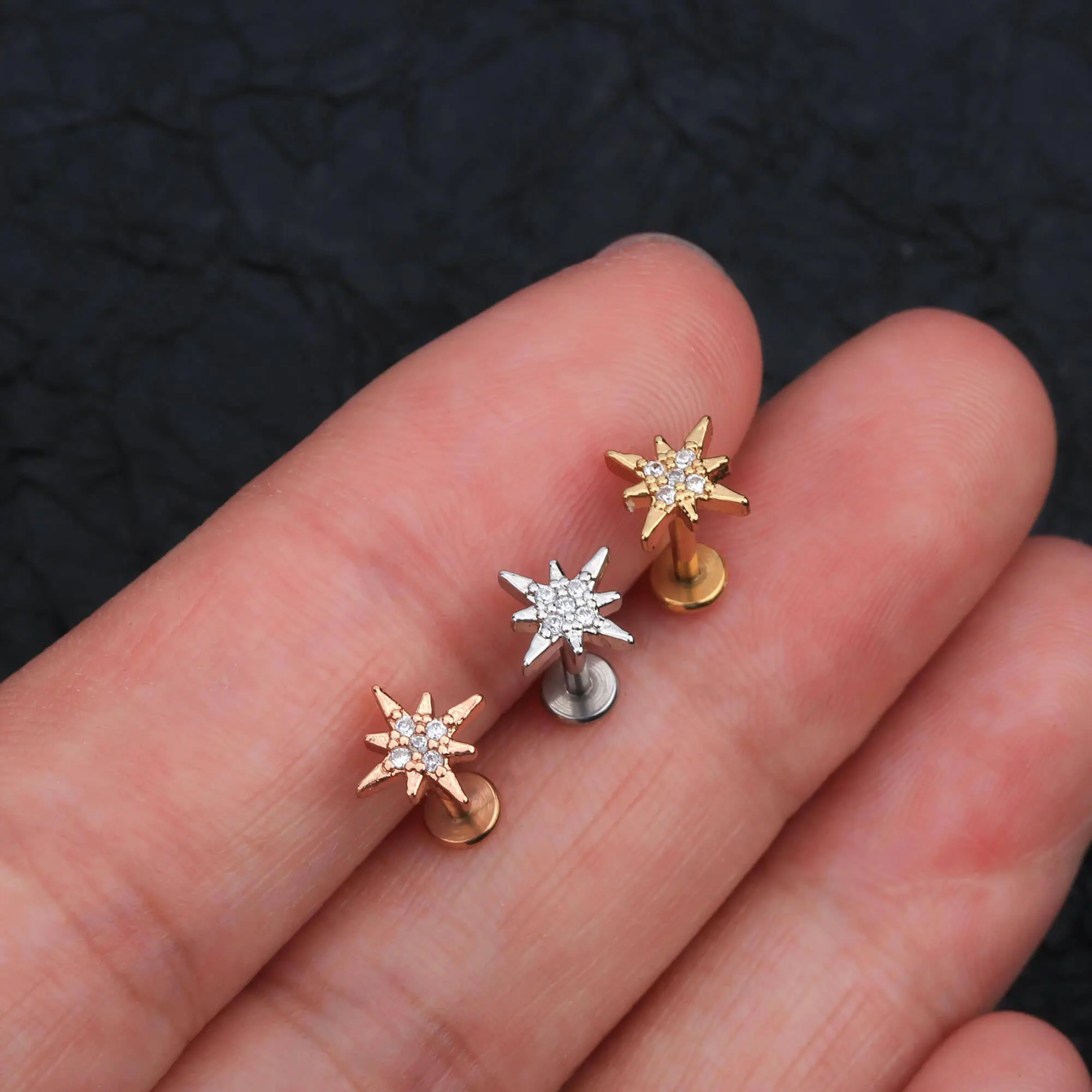 Oufer 16G Internally Threaded CZ Sunflower Labret Stud Cartilage Earring