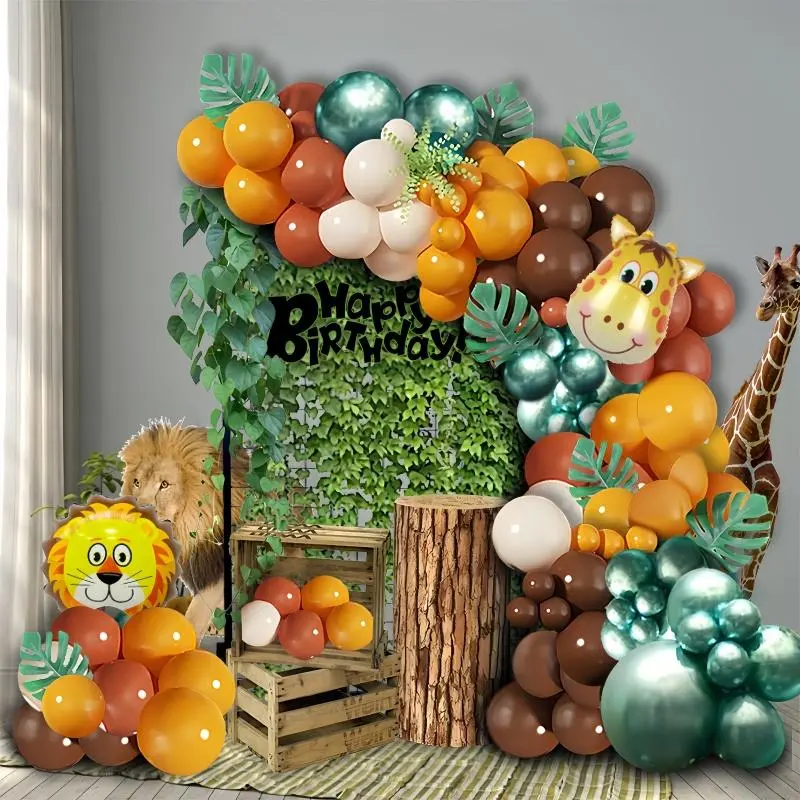 111 pieces of Jungle Wildlife World Balloon Party Decoration Kit Mini Giraffe Lion Foil Balloon Set, Balloon Animals, Balloon Decorations, birthday party decoration, summer party decoration, Party Balloons Decorations Balloon Garland Arch Kit
