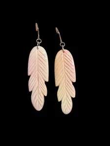 Carved Feather Pink Conch Earrings