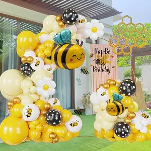 135Pcs Bumble Bee Balloon Garland Kit: Yellow Black and white Bee balloon arch for Sweet Honey Bee Baby Showers, What Will It Bee' themed gender Reveals Decor Daisy Print Set