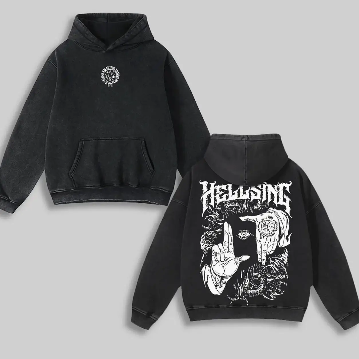 Alucard Hellsing Hand Signs Hoodie Washed Cotton Oversized Anime Manga, Hellsing Hoodie, Anime Streetwear, Gift For Anime Fan, Weeaboo Graphic Hoodies 3H7