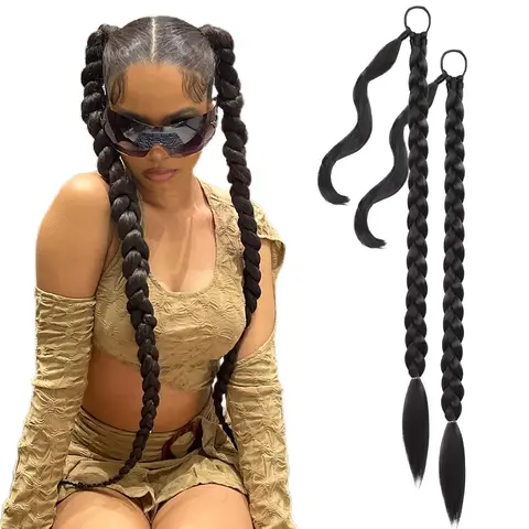 Sohochic AISI HAIR Women's 2PCS DIY Braid Wrap-Around Fake Ponytail, Long Straight Soft Synthetic Fiber Extensions, Braiding Hair Accessory for Daily, Cosplay, Concert Ponytail Hairstyles Transformation