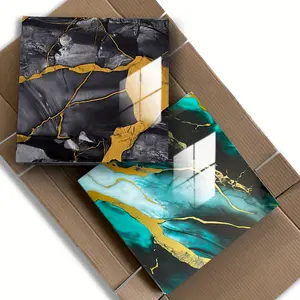 30pcs Luxurious Marble Look Self-Adhesive Wall Tiles - Waterproof & Oil-Resistant, Elegant Black, White Green Designs with Golden Veins, Easy Peel Stick for Living Room, Bedroom, Bathroom Kitchen, 11.81x11.81 Inches