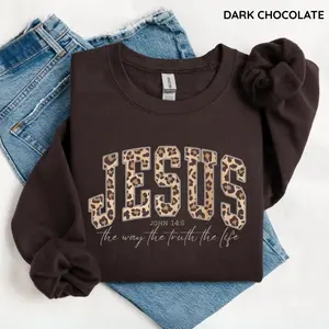 Christian Jesus Leopard Sweatshirt, Cheetah Print Bible Verse, Trendy Faith Apparel Gift, Jesus Loves You, The Way The Truth The Life