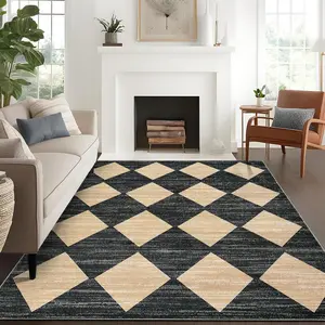 GARVEE - Washable Checkered Rug, 8 x 10 Inches, Modern Neutral Rug for Living Room, Stain Resistant, Large, Washable Checkered Rug for Hardwood Floor, Under the Table