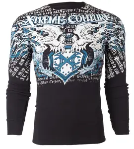 Xtreme Couture by Affliction Men's Long Sleeve Graphic Thermal T-Shirt, Lightning Design, Black Menswear Top