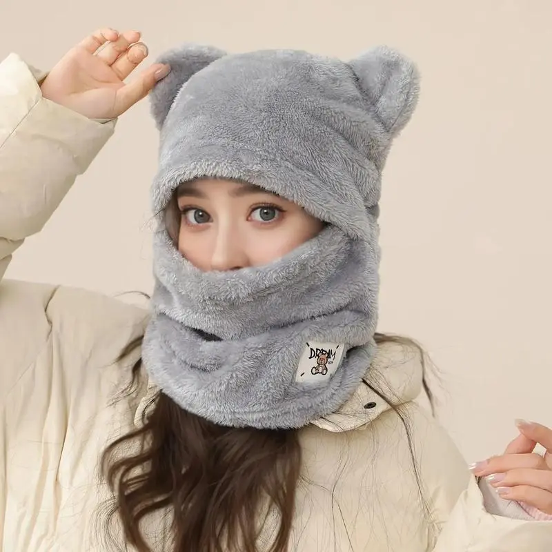 Women's Knitted Balaclava - Arctic Velvet Thermal Insulating Windproof Hooded Hat, Warm Integrated Gear for Autumn Winter Cycling, Cycling Wear, Velvet Knit, Heat Insulating, Hooded Gear
