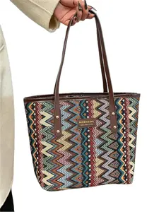 Ethnic Colorful Geometric Pattern Tote Bag, Large Capacity Shoulder Handbag, Bohemian Fashion Women's Bag, Stylish and Versatile