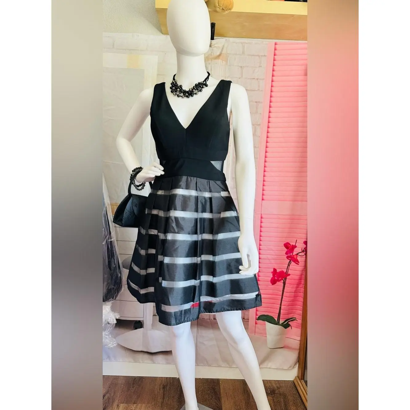 XSCAPE Black Fit & Flare Cocktail Dress