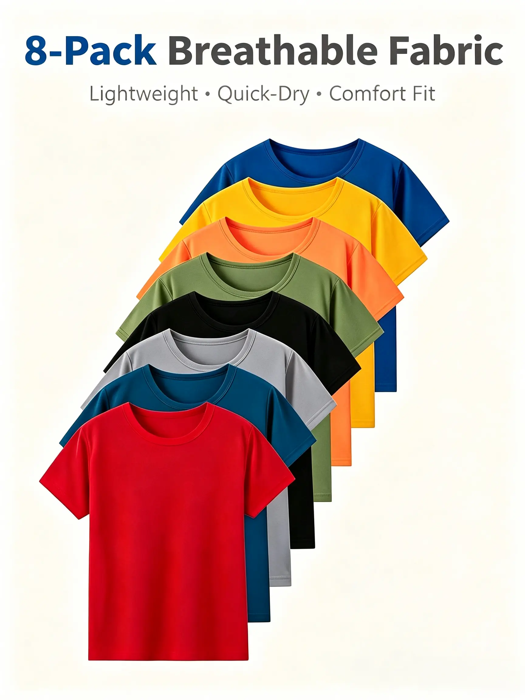 8 Pack Kids Quick Dry Athletic T-Shirts – Breathable Mesh Youth Performance Shirts for Boys & Girls, Lightweight Sports Tees for School, Gym, Running & Outdoor Play summer top  neck casual round neck short sleeve clothes wear little slight stretch t shirt