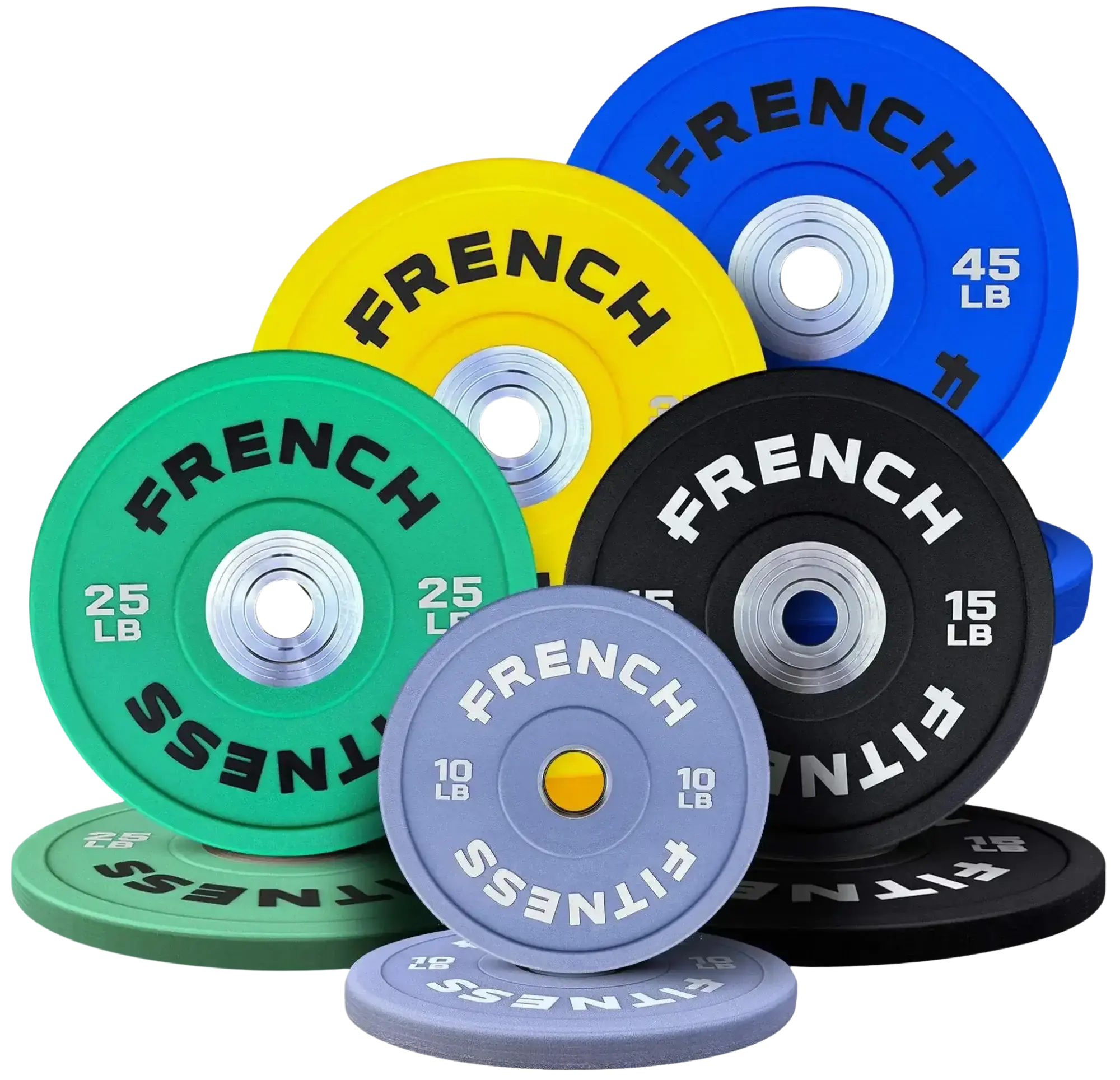Competition Colored Urethane Bumper Plates, 260 lb Set for Barbell Weight Lifting, High Durometer with Easy Loading Chrome Inserts, Leg Training