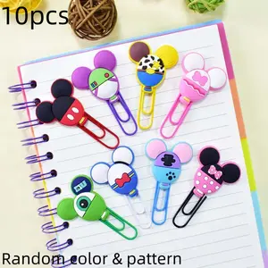 10pcs Cute Design Colorful Student Stationery Bookmarks, Creative Cartoon Mickey Mouse Stickers, DIY Metal Paper Clips, Fun Learning Accessories, Office Stickers